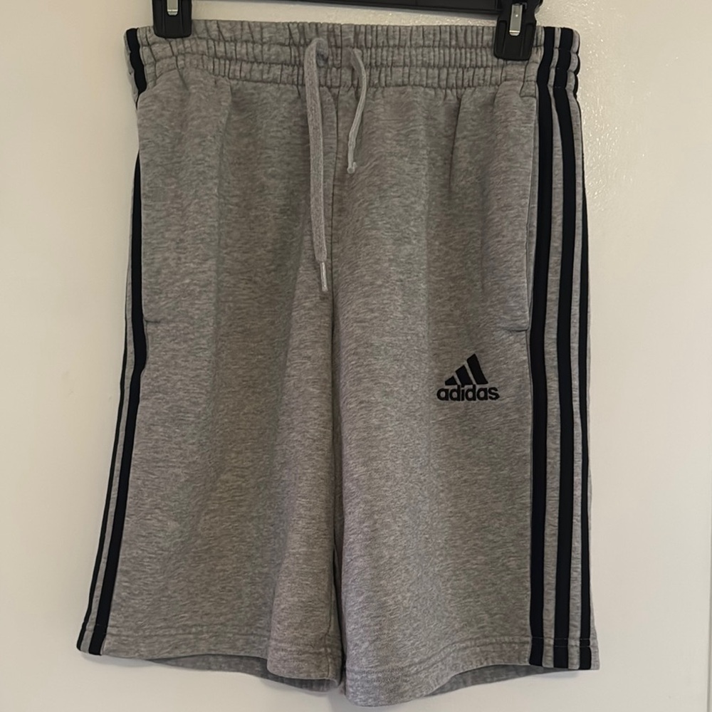 Adidas Men's Athletic Gray Shorts with Black Stripes - Picture 1 of 9